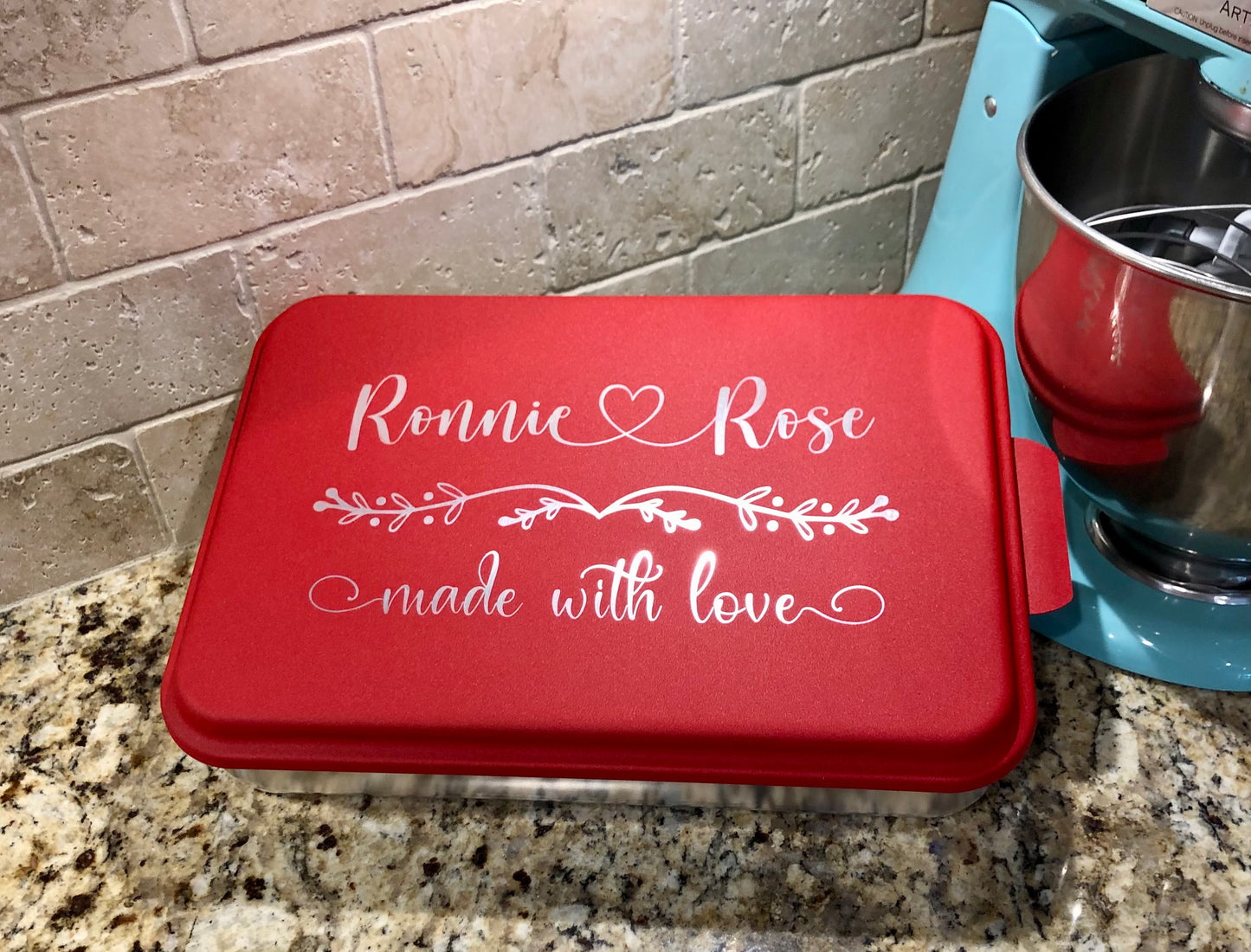Aluminum Cake Pan with Lid - "Made with Love"
